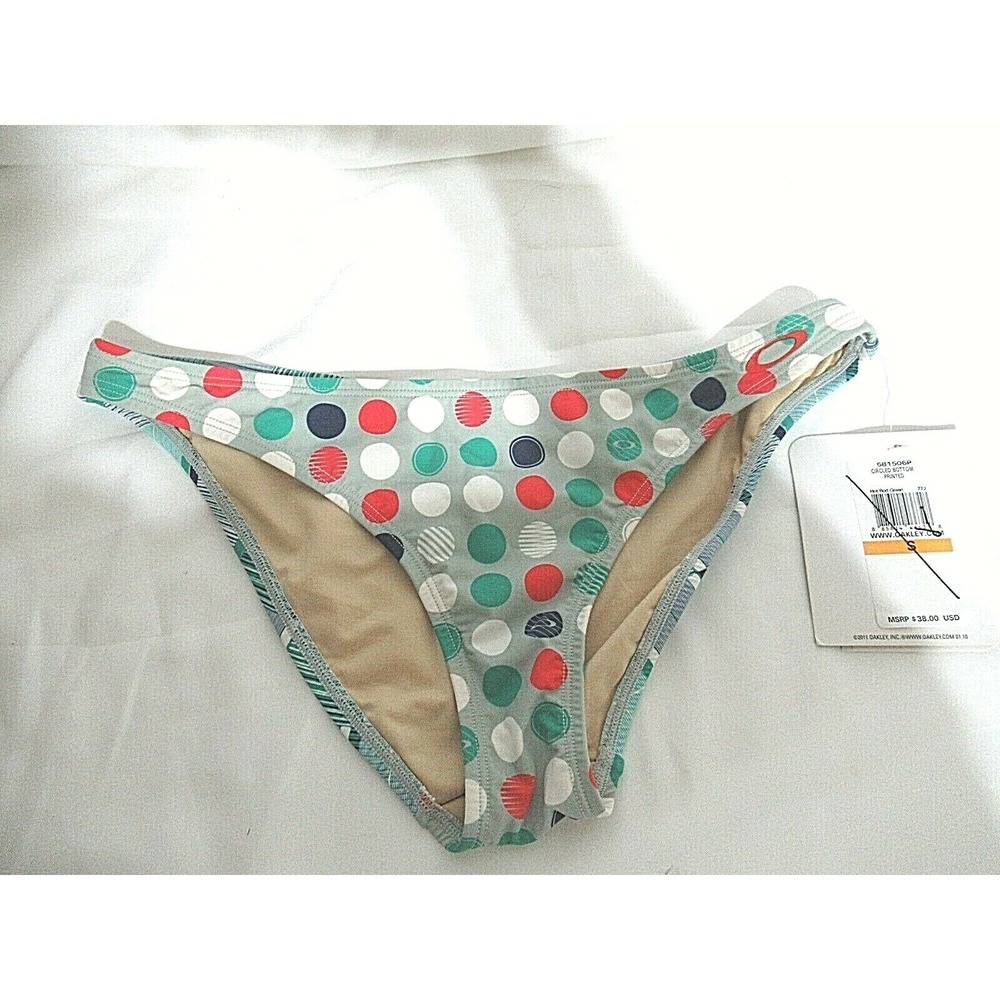 Oakley Small Women's Gray Circle Bottom Bikini Bottoms Swimmetry Mid-Tini Fit